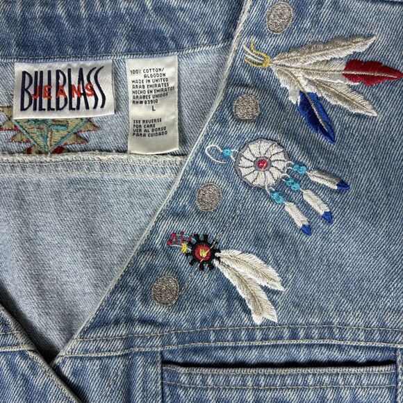 VTG Women L Embroidered Native Denim Vest Sleeveless 80s Western Boho Hippie USA - Picture 5 of 11